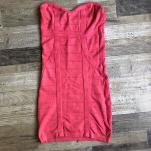 GUESS Coral Pink Womens Tube Dress Strapless Size M Stripes Y2K Wedding Party